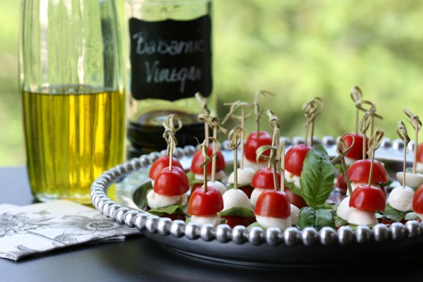 caprese salad on a stick - with oil and vinegar