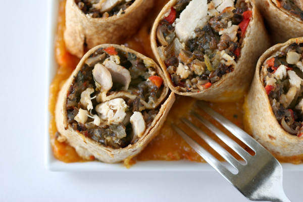 Chicken Wild Rice Burrito with Mango Habanero Sauce