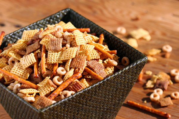 chex mix - on wood table