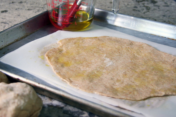 grilled pizza crust - parchment