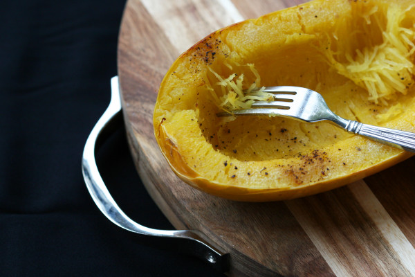 spaghetti squash with parmesan and fresh herbs - fork
