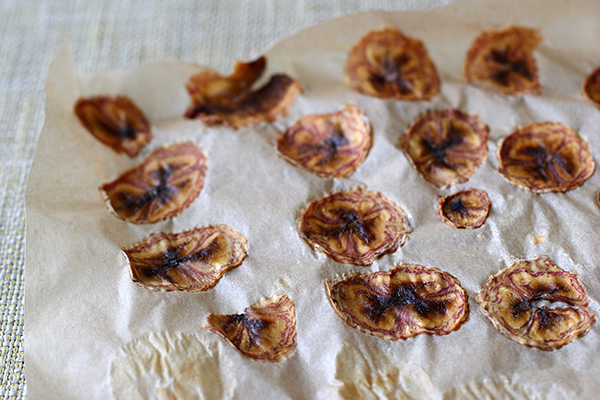 banana chips on parchment