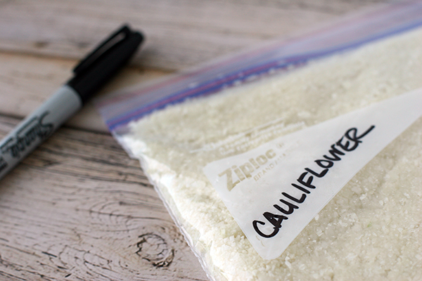cauliflower rice in ziplock