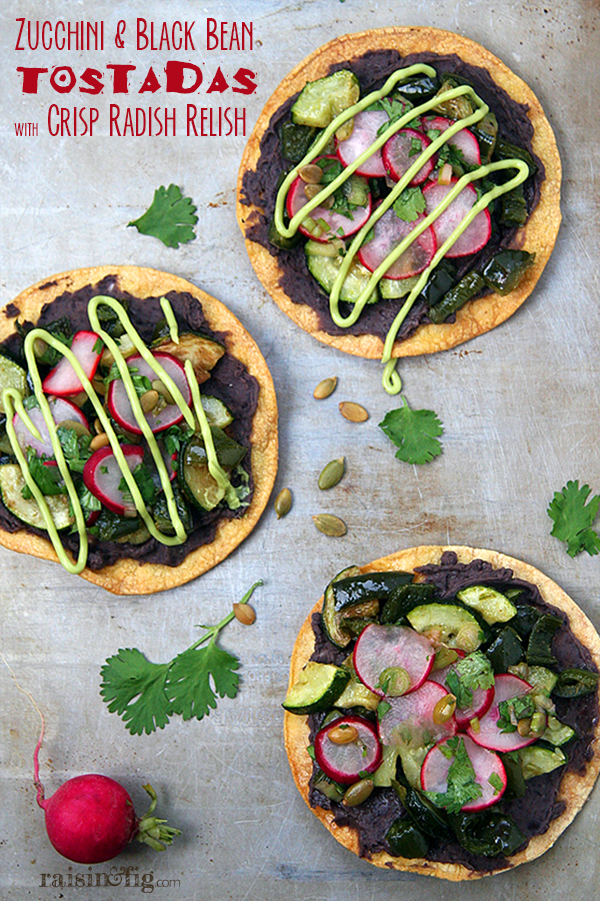 black bean tostadas with crisp radish relish