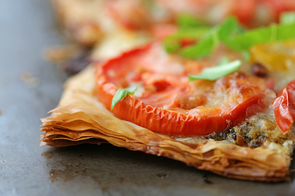 tomato basil phyllo tart