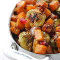 roasted brussels sprouts with butternut squash and pomegranate seeds